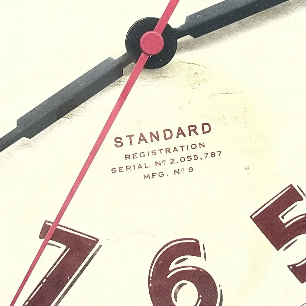 Vintage Sterling &Noble Clock Company Maroon Standard Rustic #2,055,757 MFG. #9